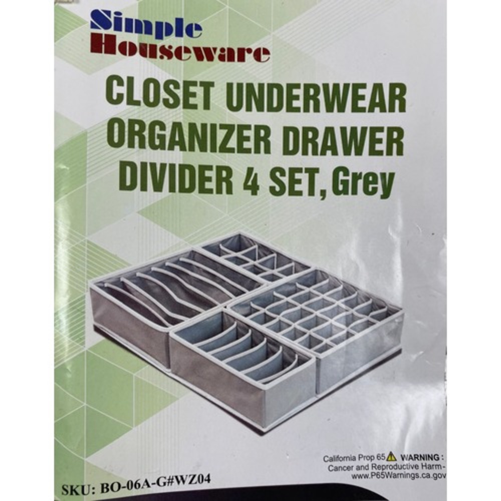 Drawer/Closet Underwear Sock Organizer Drawer Divider 4 Set,‎ Gray 4 pc (10e3)